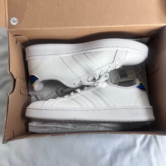 Hard to Find NWT Adidas Grand Court Pride Rainbow White Sneakers FY4289 W 8 - Picture 10 of 10